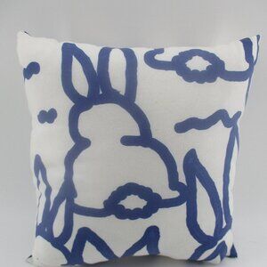 15" x 13.5" Blue-Line Rabbit Bunny Pillow.